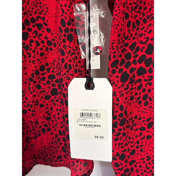 Leith Red Black Leopard Print Long Sleeve Crop Top Womens S Button Front New - Picture 3 of 4
